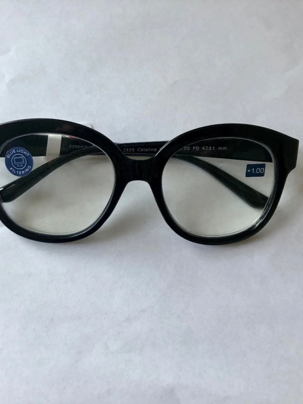 New Black Catalina Peepers Blue Light Filtering Reading Glasses +1.00